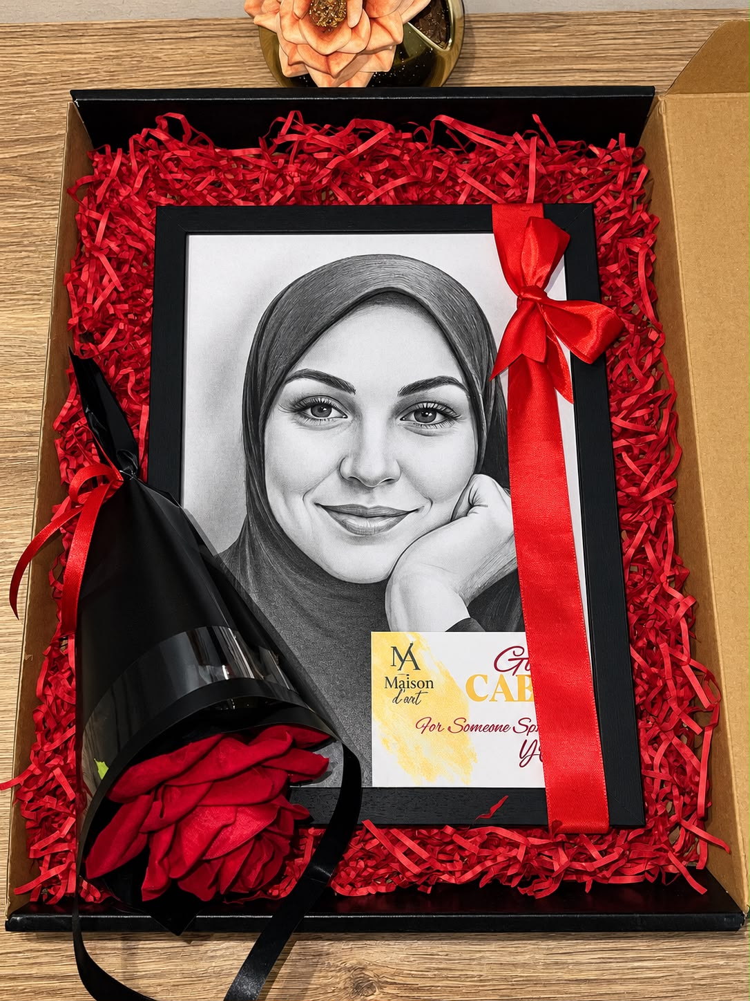 Box Cadeau — Portrait Personnalisé & Fleurs