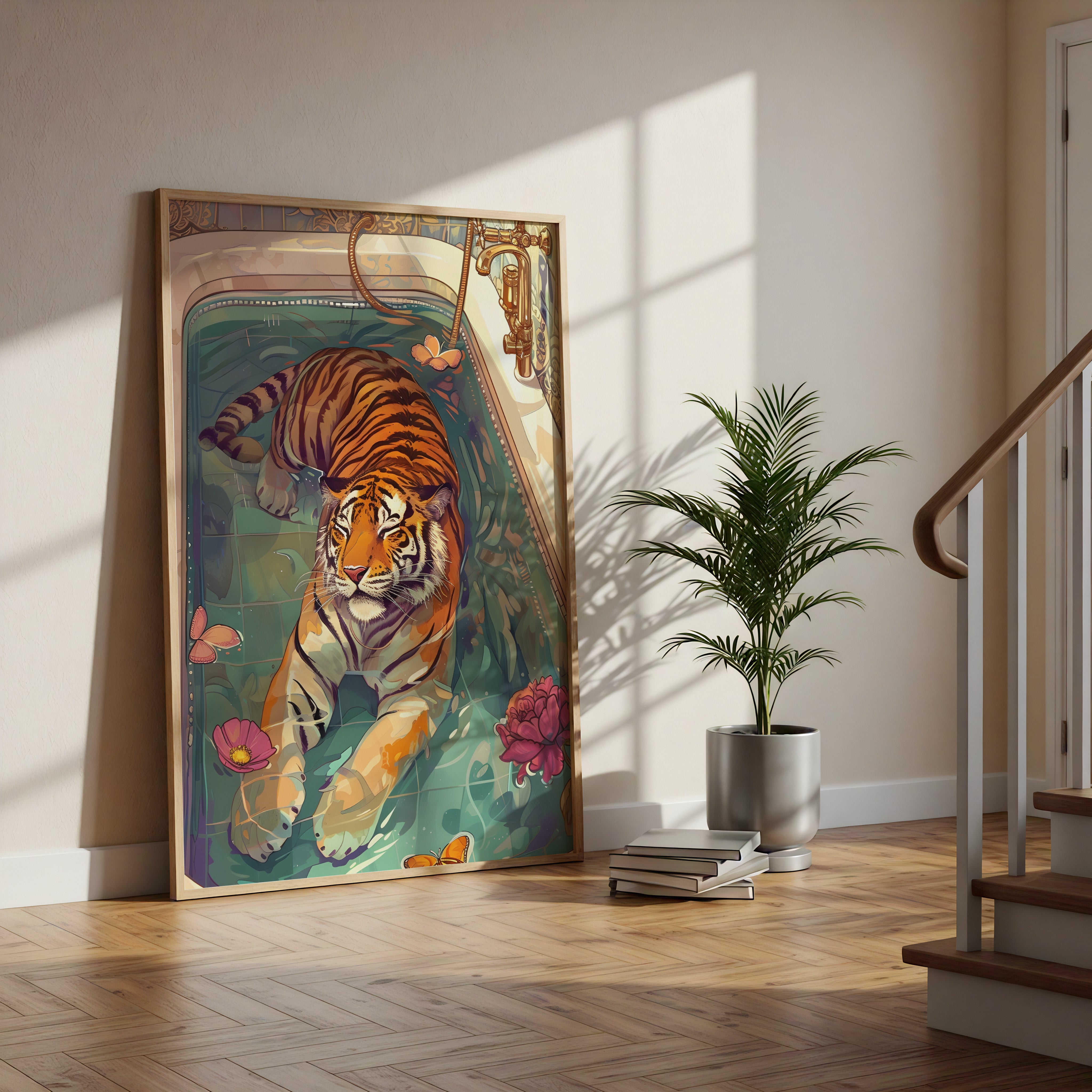 Framed Floral Soak Tiger